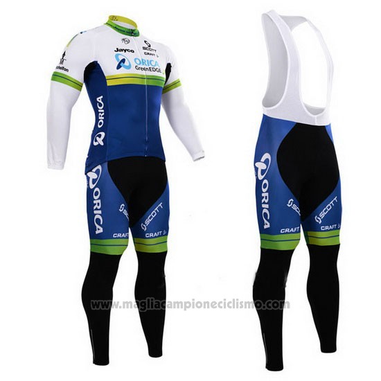 2015 Abbigliamento Ciclismo Orica GreenEDGE Blu e Bianco Manica Lunga e Salopette